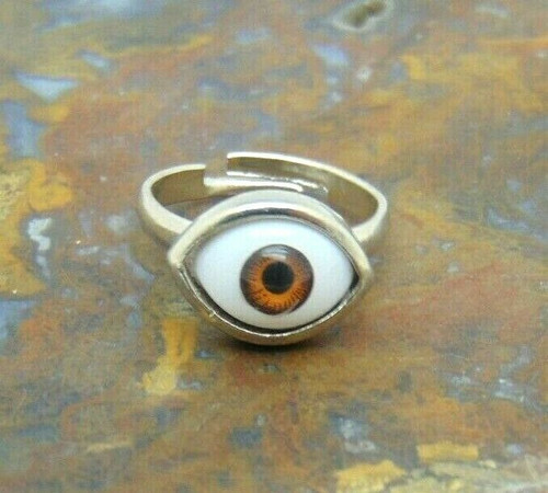 Brown Evil Eye Ring Adjustable Protector Egyptian Revival DazzleCity