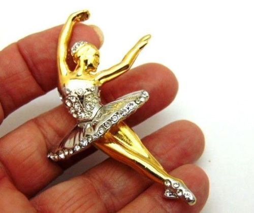 PIROUETTE BALLET DANCER PIN BALLERINA BROOCH TUTU RHINESTONE