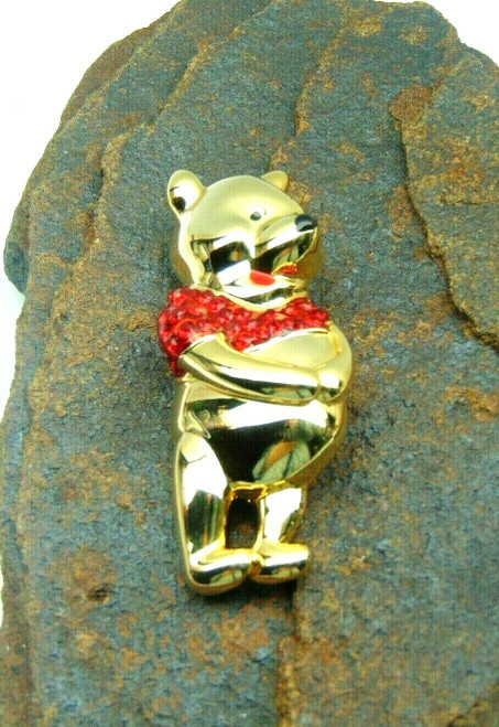 Bear Pin Honey Teddy Red Rhinestone Crystal Brooch DazzleCity
