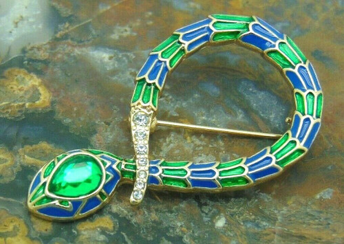 Rough Green Snake Pin Serpent Opheodrys Rhinestone Crystal DazzleCity