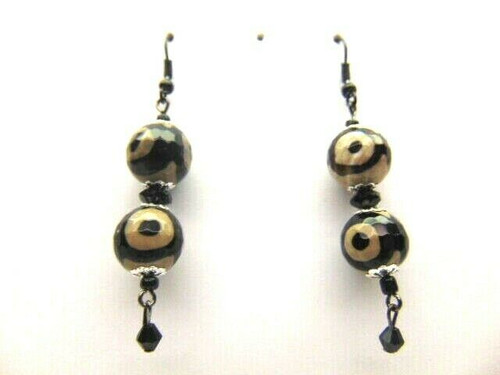 Gunmetal Stone Silver Pierced Earrings Stone Glass Black DazzleCity