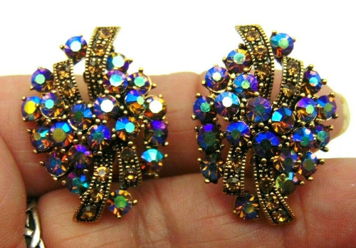 Rhinestone Earrings Pierced Lever Back Gorgeous Colors DazzleCity