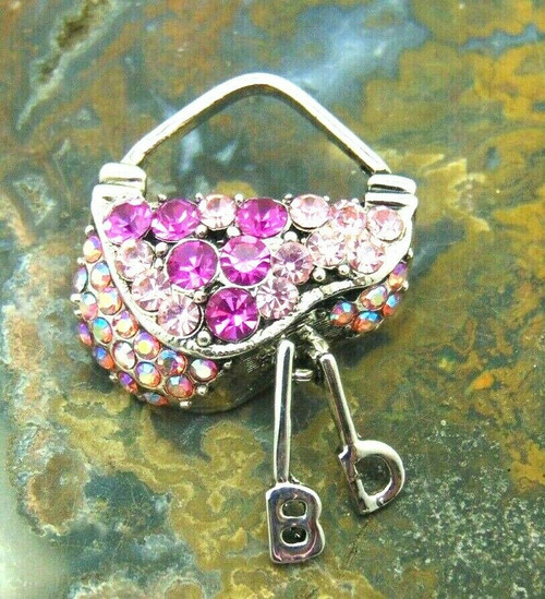 Purse Pin Handbag Pink Rhinestone Crystal Brooch