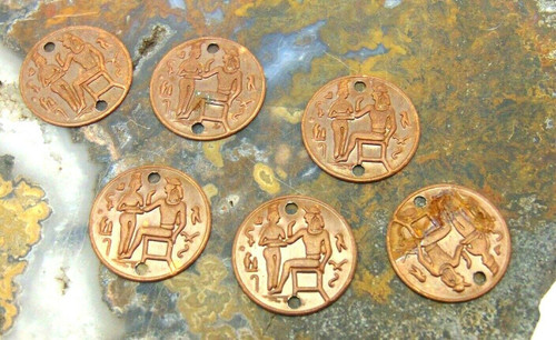 Egyptian Revival Copper Pharaoh Finding 10 Pc Lot 2 Hole Disc Vintage DazzleCity