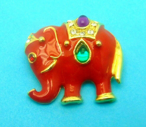 Red Elephant Pin Jeweled Indian Rhinestone Brooch DazzleCity