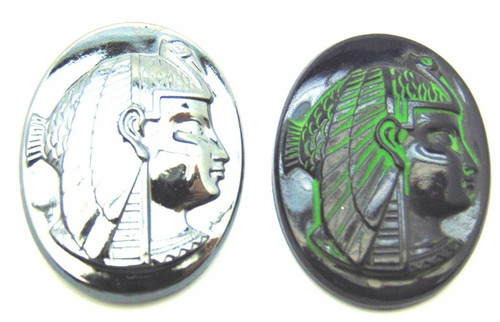 Egyptian Cabochon Czech Glass Nefertiti 2 Lot Navy Hematite