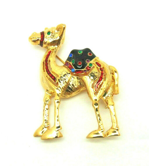 Vtg Bactrian Camel Pin Mongolia Rhinestone Crystal Brooch