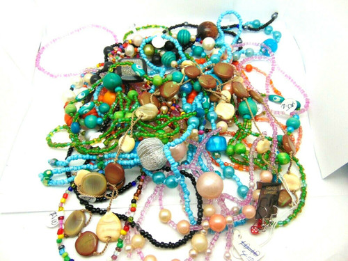 10 Beaded Necklaces Glass Wood Cloth Lucite Seed Pony BeadRage