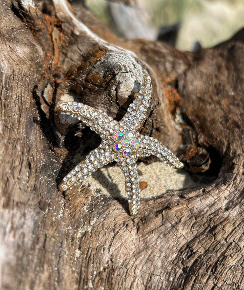 Starfish Pin Sea Shell Brooch Austrian Rhinestone Crystal