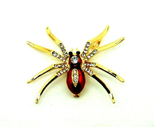 Spider Pin Brooch Venom Red Rhinestone Crystal Bug Insect