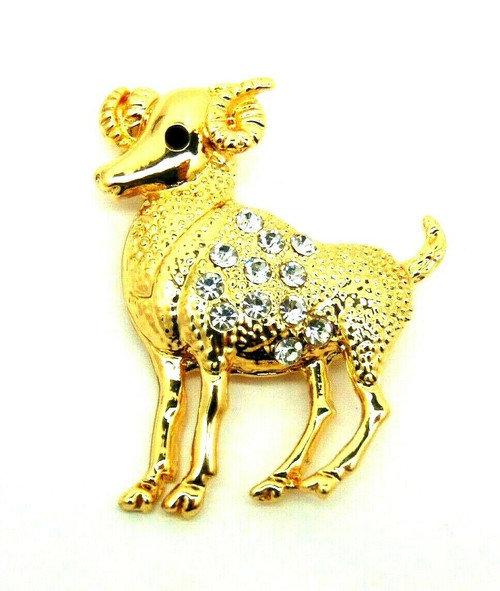 Aries the Ram Zodiac Pin Rhinestone Crystal Brooch