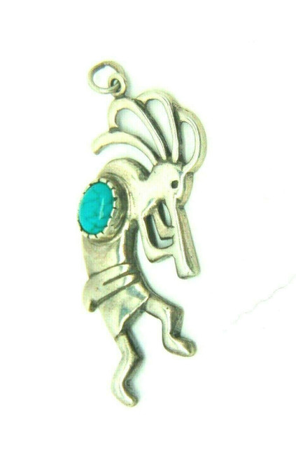 Kokopelli Flute Player Charm Pendant Sterling Silver Turquoise