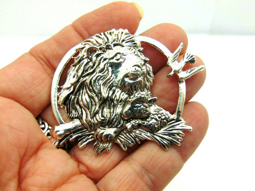 Lion Mane Pin Bird Silver Brooch Necklace Vintage