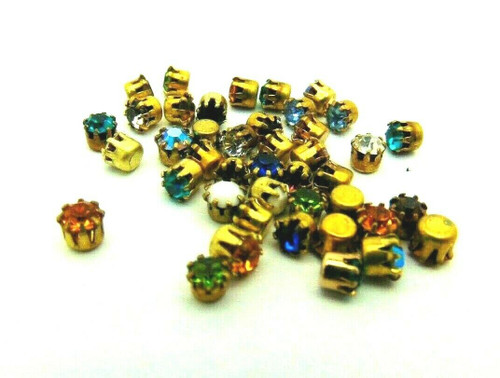 DIY Chatons Craft Steampunk Assorted Colors Rhinestones Brass Settings