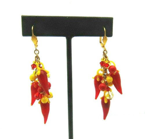 Chili Pepper Earrings Glass Swarovski Crystals Pierced