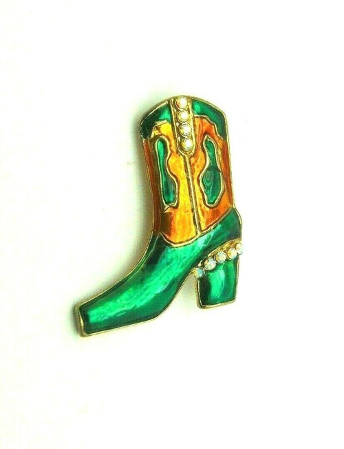 Cowgirl Boot Pin Heel AB Rhinestone Crystal Brooch