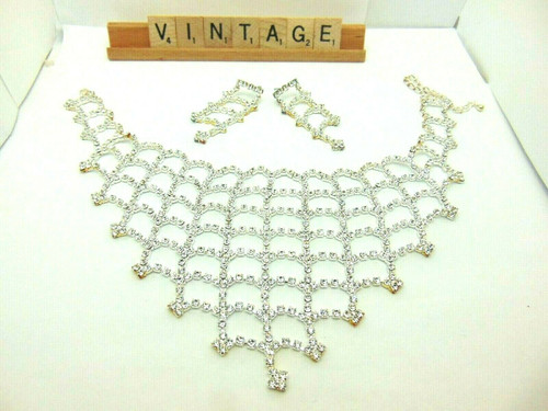 Bib Necklace Choker Bridal Collar Vintage Rhinestone Crystal