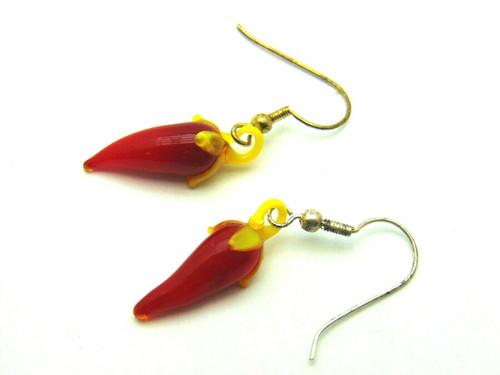 Chili Pepper Glass Earrings Vintage Pierced