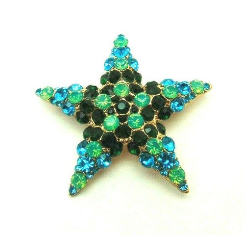 Star Starfish Pin Brooch Opaque Aqua Rhinestone Crystal