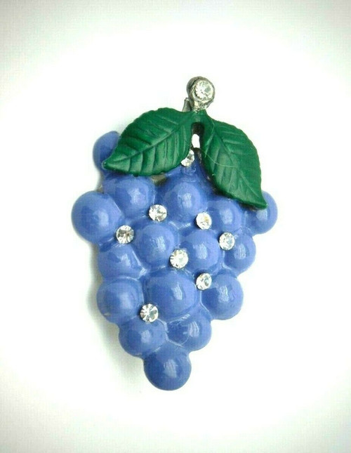 Grape Leaf Pin Wine Vineyard Rhinestone Crystal Brooch