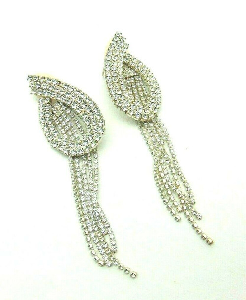 Showgirl Rhinestone Earrings Clip Door Knocker Glamour Puss