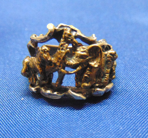Safari Ring Sterling Zebra Giraffe Tiger Elephant 925 Signed OTT BeadRage
