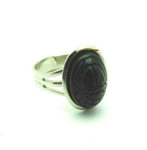 Scarab Ring German Glass  Adjustable Black Mint