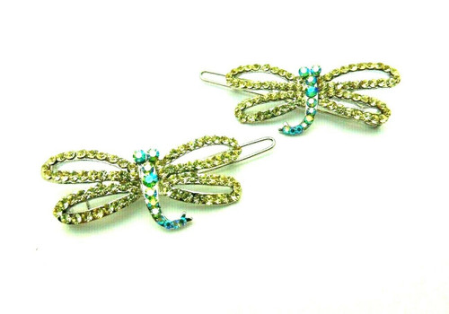 Dragonfly Barrette 2 Rhinestone Crystal Clips Jonquil