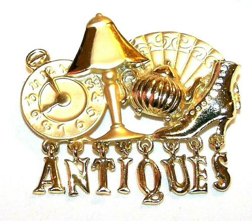 Antiques Signed AJC Pin Lamp Boot Clock Teapot Fan Charms Mint