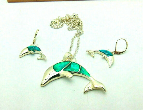 Dolphin Earrings Necklace Porpoise 3 Pc Set Silver Beachy!