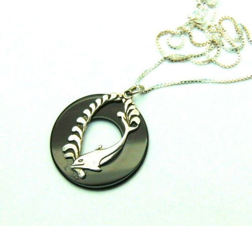 Dolphin Sterling Necklace Jumping Waves Silver Chain Pendant