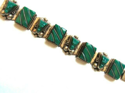 Taxco Warrior Carved Idol Bracelet Jade Green Onyx Aztec