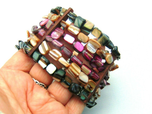 Abalone Wide Cuff Bracelet Multi Colors Shell