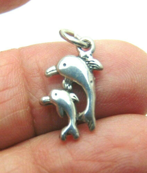 Dolphin Charm Sterling Silver Mommy Baby Porpoise 925