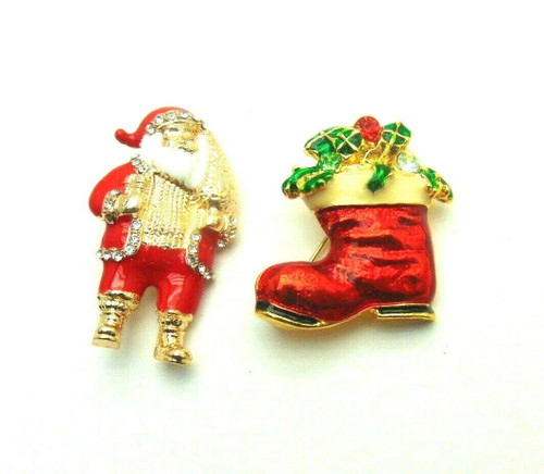 Santa Christmas Stocking Pin Lot Rhinestone Crystal Brooch