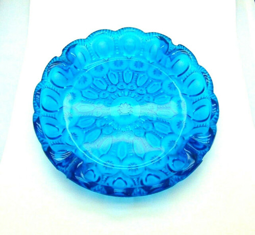 Moon Stars Ashtray L.E. Smith Aquamarine Large 8.5" Mint