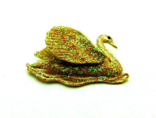 Swan Bird Pin Trembler Glittering Wings Lake Brooch BeadRage