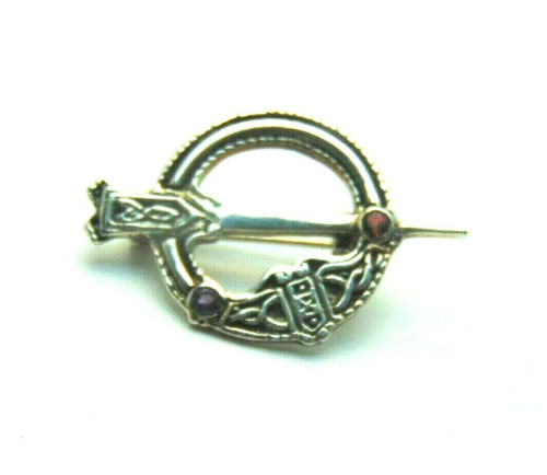 Celtic Penannular Pin Sterling Silver Cloak Amethyst Garnet