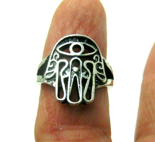 Hamsa Silver Ring Hand of Fatima Evil Eye Size 8