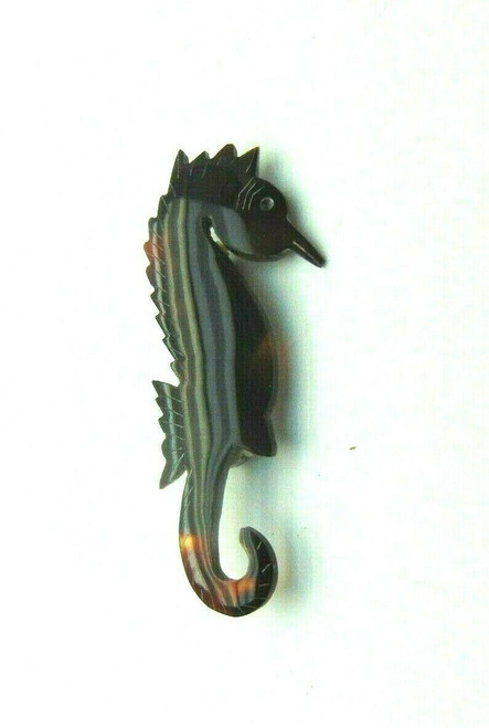 Seahorse Tortoise Shell Pin Celluloid Brooch OLD