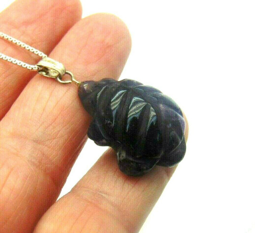 Turtle Amethyst Necklace Sterling Carved Tortoise 20" Chain