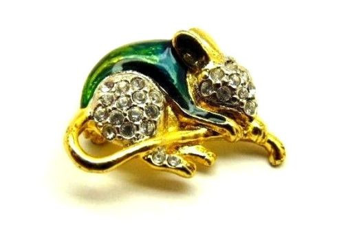 Mouse Pin Enamel Mice Rhinestone Crystal Long Tail