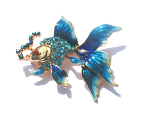 Koi Fish Pin Angel Tang Aquamarine Rhinestone Brooch