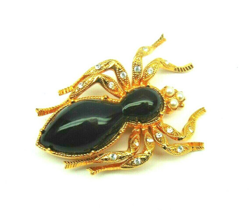 Berebi Spider Pin Black Widow Rhinestone Crystal Signed