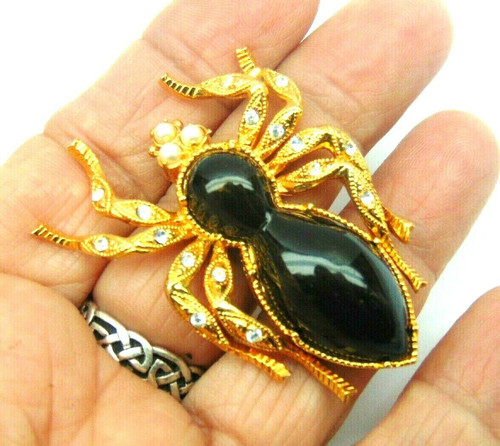 Berebi Spider Pin Black Widow Rhinestone Crystal Signed