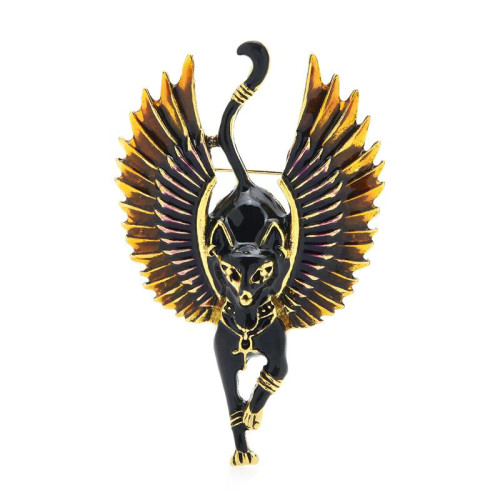 Cat Pin Bastet Egyptian Bast Black Winged Brooch Angel Pendent