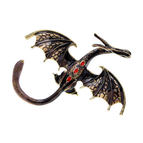 Dragon Pin Brooch Brown Serpent Draco Griffin Smaug Rhinestone