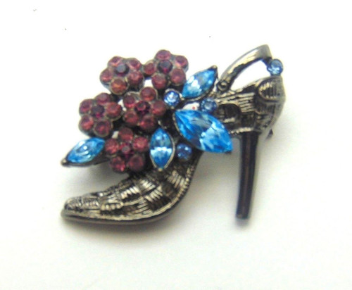 Shoe Pin HIGH HEEL Strap Flower Sapphire RHINESTONE CRYSTAL