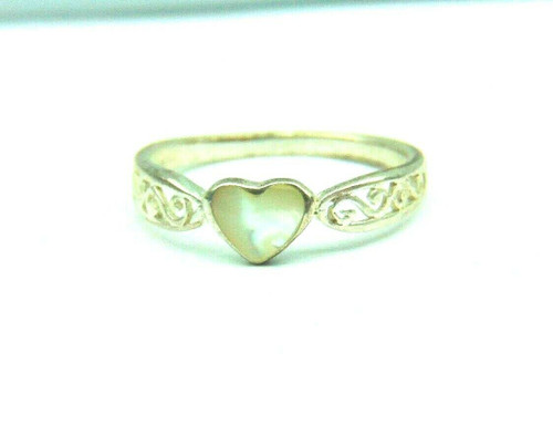 Celtic Sterling Silver Ring MOP Heart Scroll Design