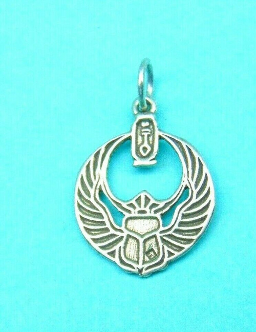 Scarab Charm Pendant Sterling Silver 925 Egyptian Beetle Bug